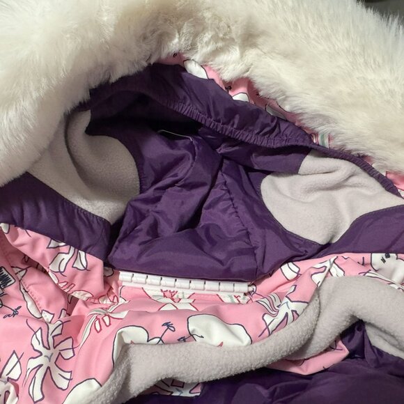 Obermeyer Girls Roselet Insulated Jacket Pink Multi Zip Front FauxFur Hood 7 NEW - Picture 10 of 11